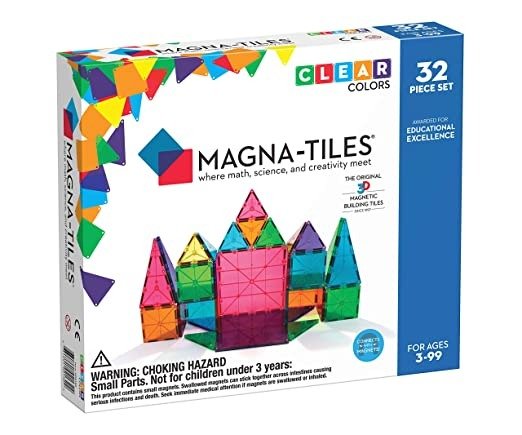 32-Piece Clear Colors Set, The Original, Award-Winning Magnetic Building Tiles for Kids, Creativity and Educational Building Toys for Children, STEM Approved