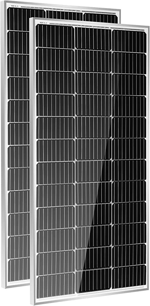 2PCS 9BB 100W Solar Panel 12V 200 Watt Monocrystalline Solar Panels High-Efficiency Module for RVs Motorhomes Cabins Marine Boat Off-Grid