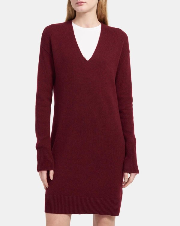 V-Neck Sweater Dress in Cashmere