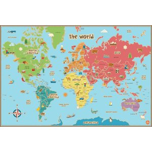 可用马克笔涂写的世界地图墙贴 儿童房好装饰