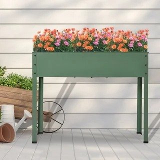 Mois Galvanized Metal Raised Garden Bed Planter Box by Havenside Home - Large - Green