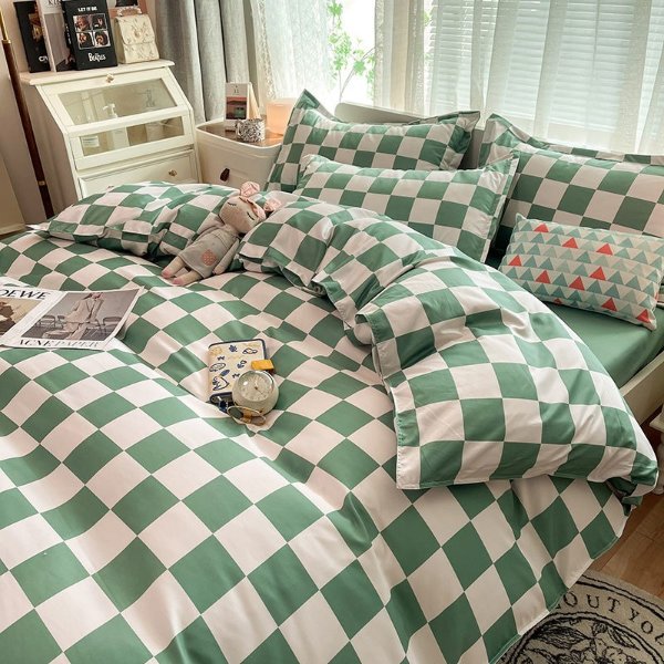 25.4US $ 27% OFF|King Size Bedding Set With Quilt Cover Flat Sheet Pillowcase Kids Girls Boys Checkerboard Pinted Single Double Bed Linen - Bedding Set - AliExpress
