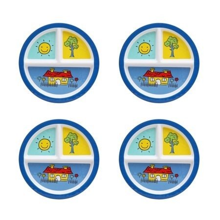 Mainstays Kids 4-Pack Melamine Round Divided Plate, Multiple Prints