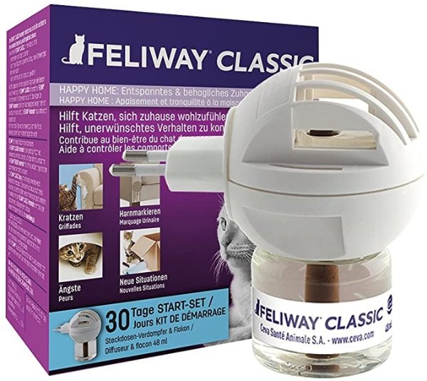 Feliway Classic Cat Calming Diffuser Kit for Cats (30 Day Starter Kit) - Reduce Problem Scratching, Spraying, and Hiding