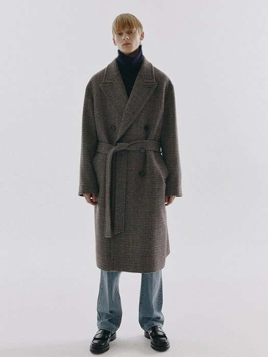 Oversized Fit Belted Wool Coat Check