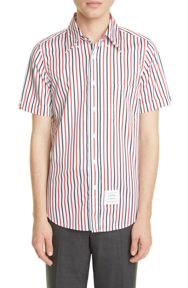 Stripe Straight Fit Button-Down Shirt