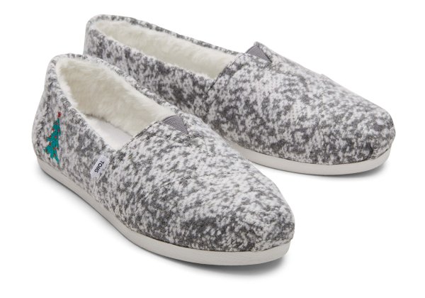 Women's Grey Jacquard Alpargata Embroidery Faux Fur Espadrille Slip On Shoe | TOMS