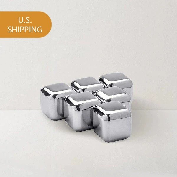 Stainless Steel Reusable Ice Cubes with one Ice Cube Clip - 6 Pieces/Set of Two