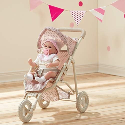 's Little World - Polka Dots Princess Baby Doll Jogging Stroller - My First Foldable Baby Doll Stroller with Basket for Doll Accessories - Gift Toys for Girls - Pink & Gray