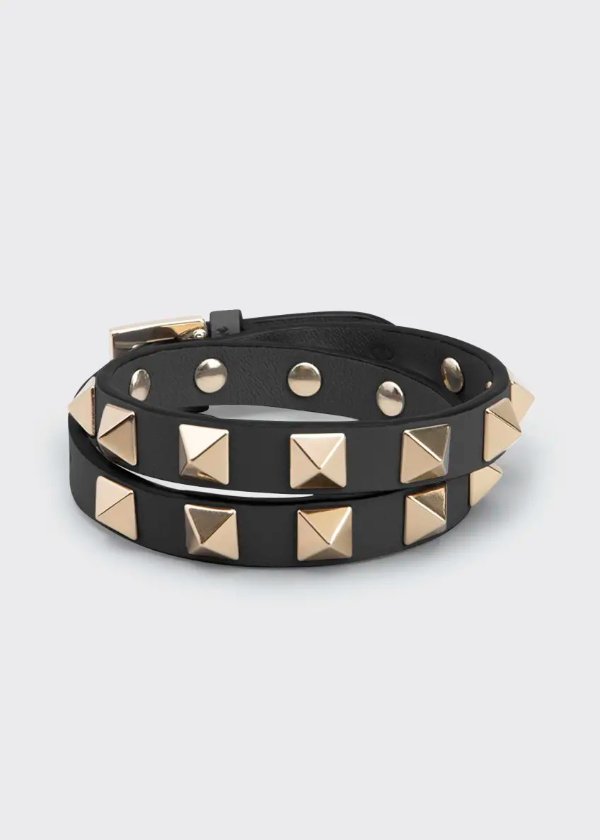 Rockstud Leather Double Wrap Bracelet