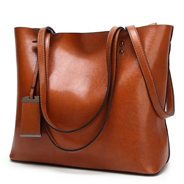 Temu Women's Faux Leather Tote Bag, Large Capacity Shoulder Bag