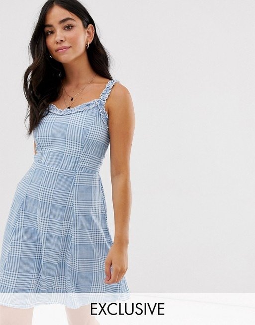 New Look sundress with ruffle edge in check | ASOS