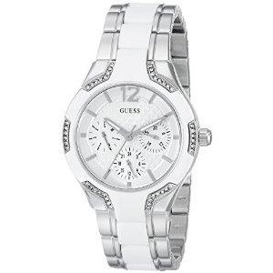 Lowest price! GUESS Women&#39;s U0556L1 Mid-Size Stainless Steel &amp; White Multi-Function Watch
