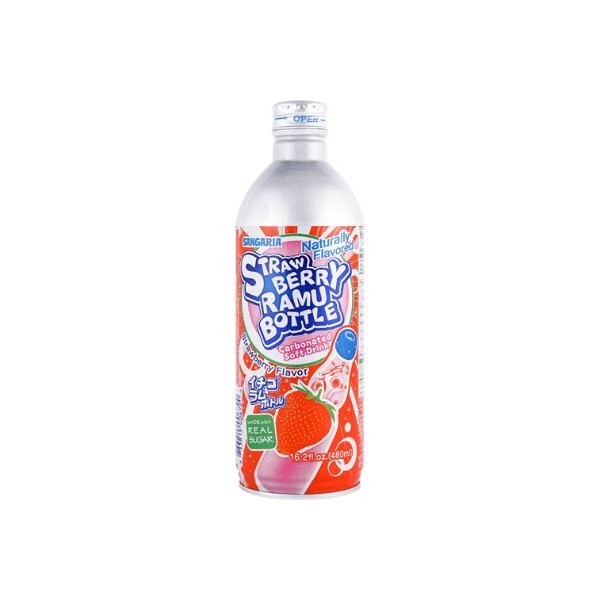 SANGARIA Strawberry Ramu Bottle - Carbonated Soft Drink, 16.2fl oz