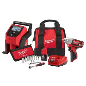 Milwaukee M12 12-Volt Lithium-Ion Cordless 3/8 in. Impact Wrench and Inflator Combo Kit with 3/8 in. Drive Metric Socket Set