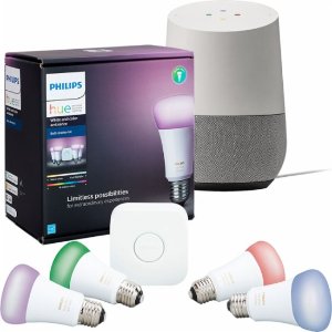 Philips Hue 彩色 A19 4灯泡套装+Google Home智能管家