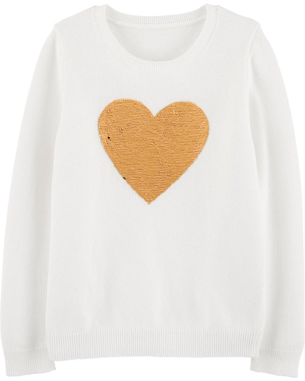 Flip Sequin Heart Sweater