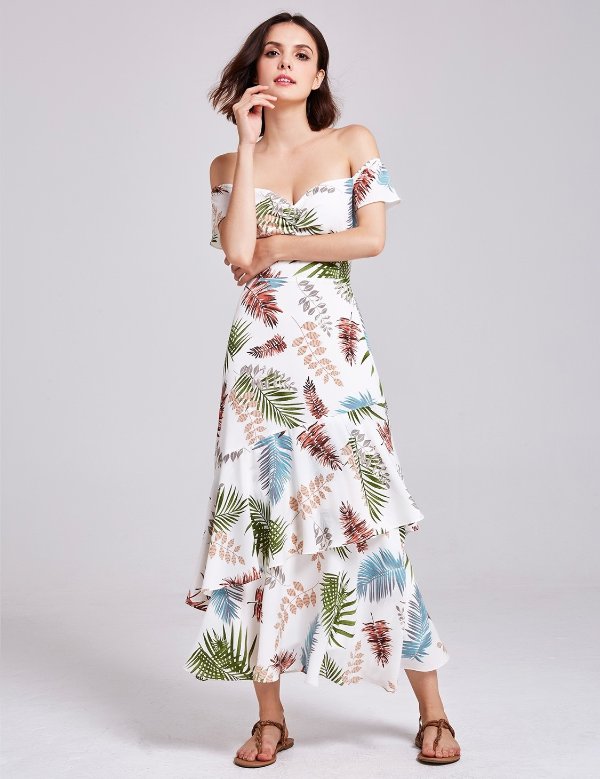 Alisa Pan Tropical Print Off Shoulder Maxi Dress