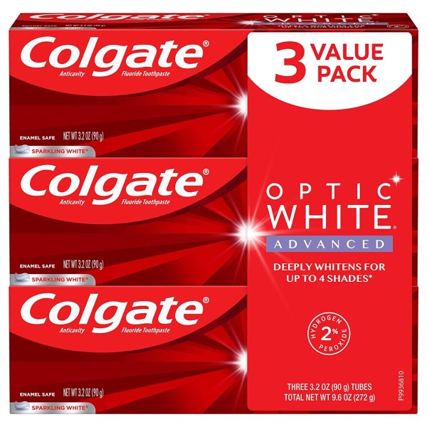 Colgate Optic White Advanced Teeth Whitening Toothpaste  3.2 Ounce (3 Pack)