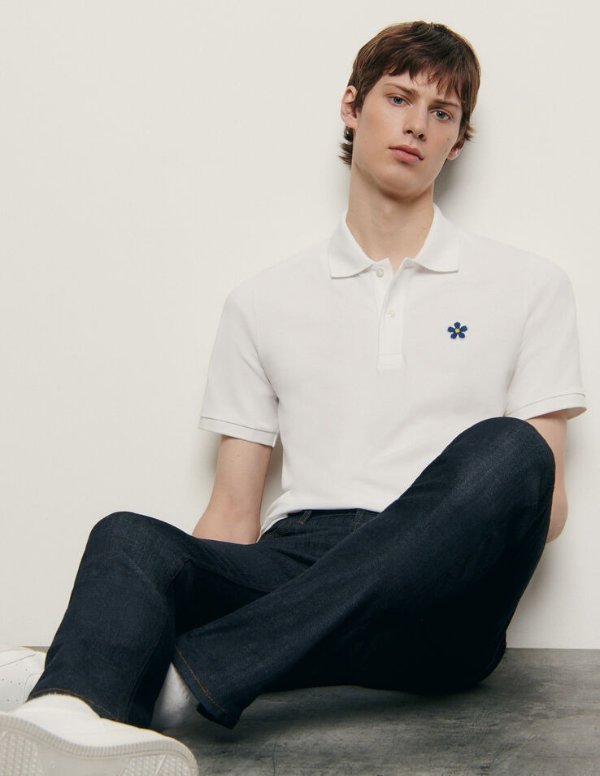 Cotton polo shirt with embroidered patch