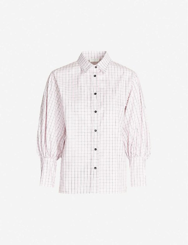 Checked puff-sleeve cotton shirt