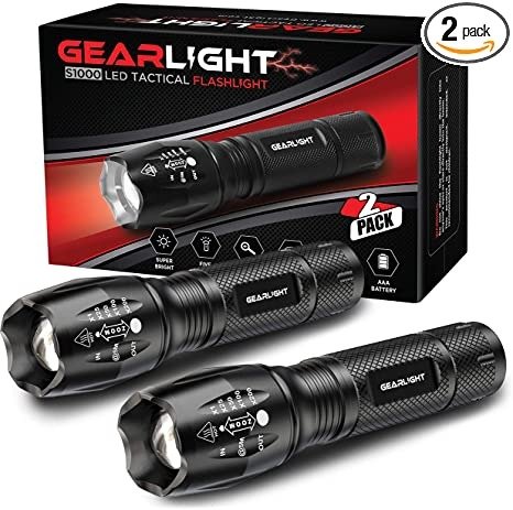 LED Tactical Flashlight S1000 [2 PACK] - High Lumen, Zoomable, 5 Modes, Water Resistant, Handheld Light - Best Camping, Outdoor, Emergency, Everyday Flashlights
