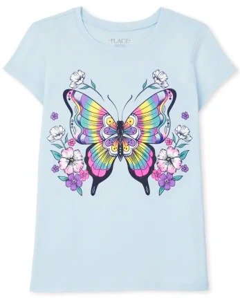 Girls Short Sleeve Rainbow Butterfly Graphic Tee | The Children's Place - BLUE FOG