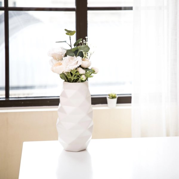 11.14" Tall White Geometric Ceramic Vase