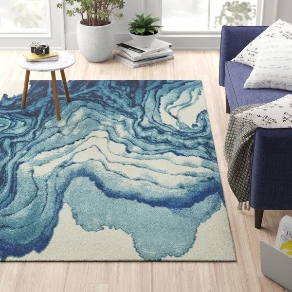 蓝白水波纹地毯