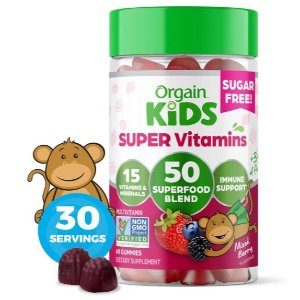 Orgain Kids Sugar Free Multivitamin Gummies, Vegan (60 Gummies)