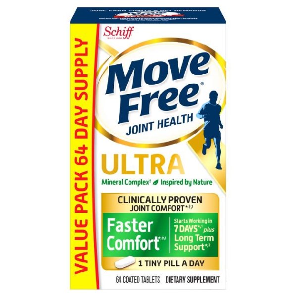 (2 pack) Move Free Ultra Faster Comfort - 64 Tablets, Value Pack - Joint Health Supplement with Calcium and Calcium Fructoborate