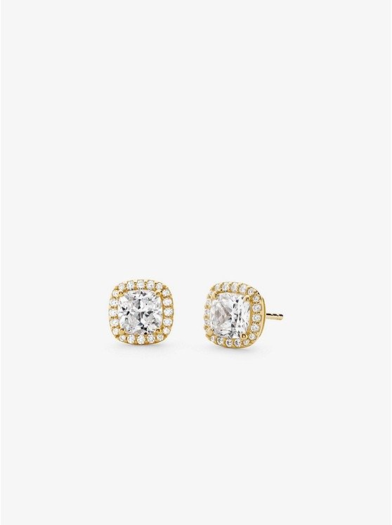 Precious Metal-Plated Sterling Silver Pave Stud Earrings
