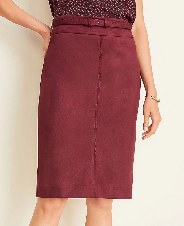 Faux Suede Belted Pencil Skirt | Ann Taylor