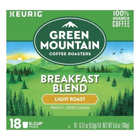 Green Mountain Coffee Breakfast Blend Light Roast Coffee - Keurig K-Cup Pods - 18ct