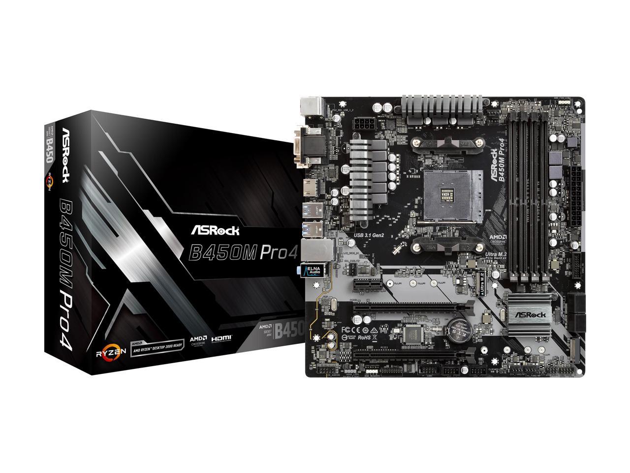 华擎 B450M AM4主板，支持Ryzen Zen3 5000 ASRock B450M PRO4 AM4 Micro ATX AMD Motherboard - Newegg.com