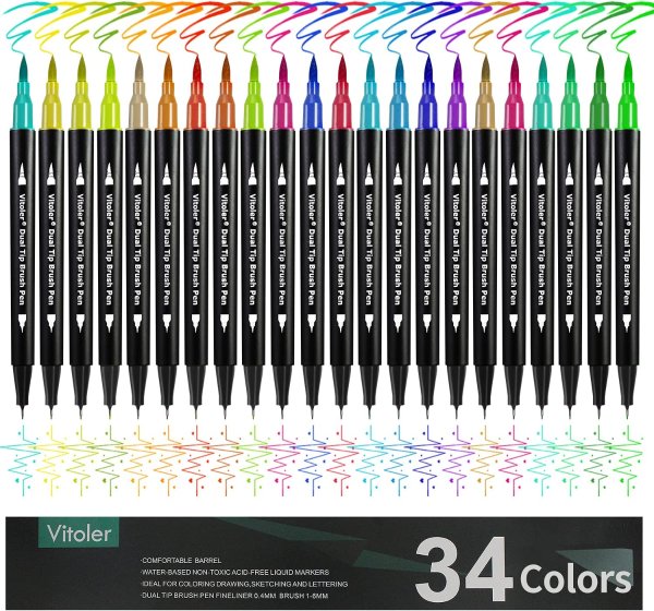 VITOLER 双头彩色绘画水笔套装 34色