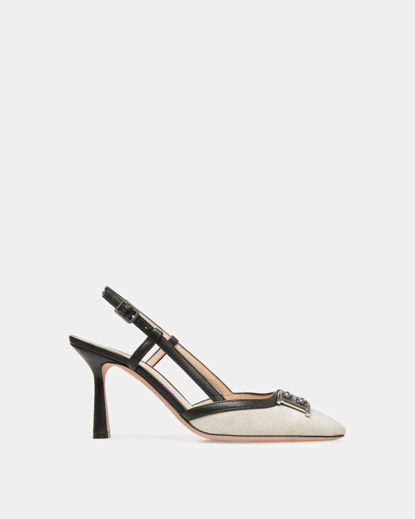 Eva Canvas And Leather Slingback Pumps In Natural And Black