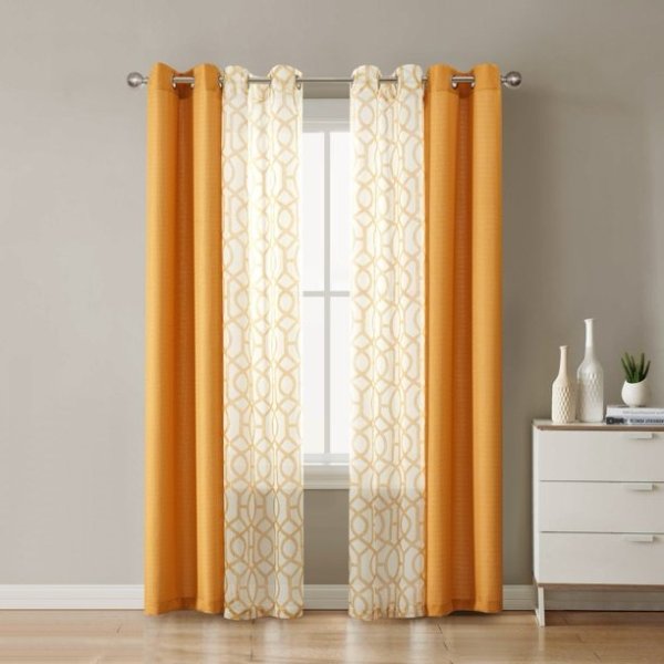 Kingswood 4 Piece Window Curtain Panel Set, Brown Butter