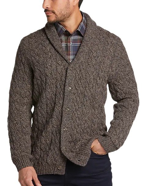 Jos. A. Bank Reserve Collection Modern Fit Cable Knit Cardigan Sweater, Brown - Men's Sweaters | Men's Wearhouse