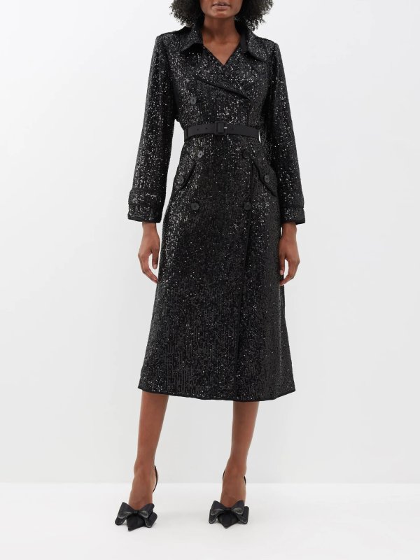 Sequin-embellished trench coat