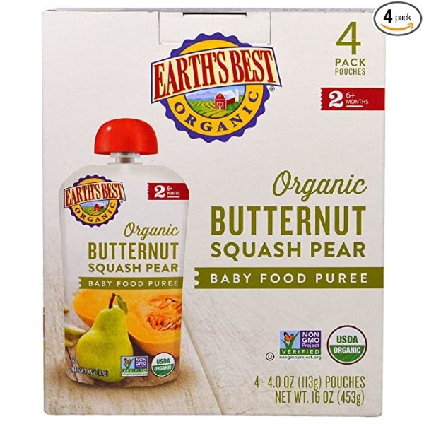 Organic Stage 2 Baby Food, Butternut Squash and Pear, 4 oz. Pouch (Pack of 4)
