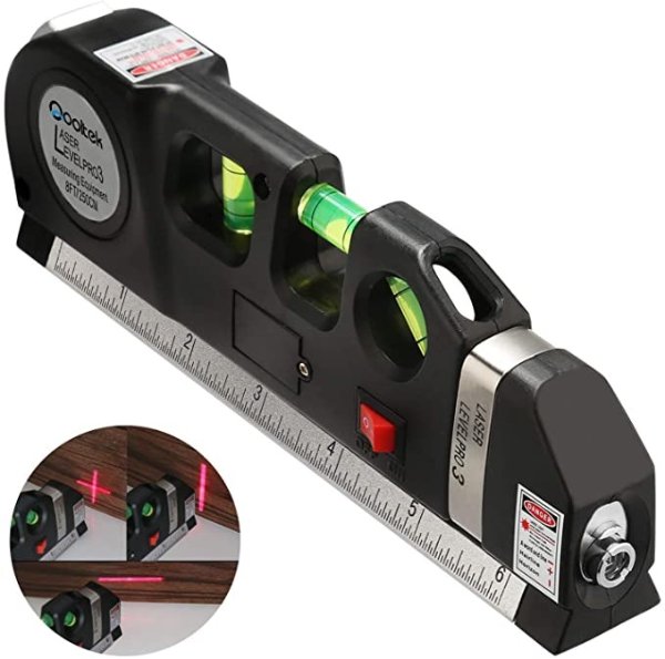 Multipurpose Laser Level Laser Line 8 feet Measure Tape Ruler Adjusted Standard and Metric Rulers