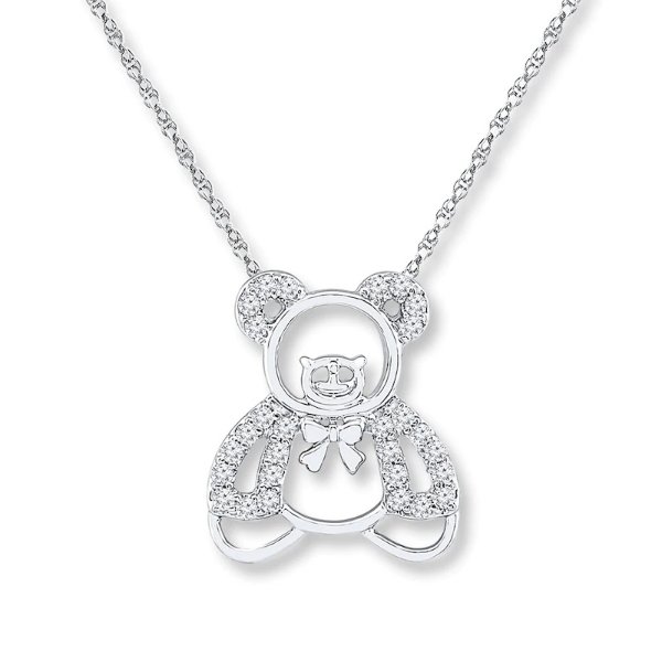 Teddy Bear Necklace Lab-Created Sapphires Sterling Silver|Kay