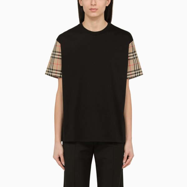 Black crew-neck T-shirt with check