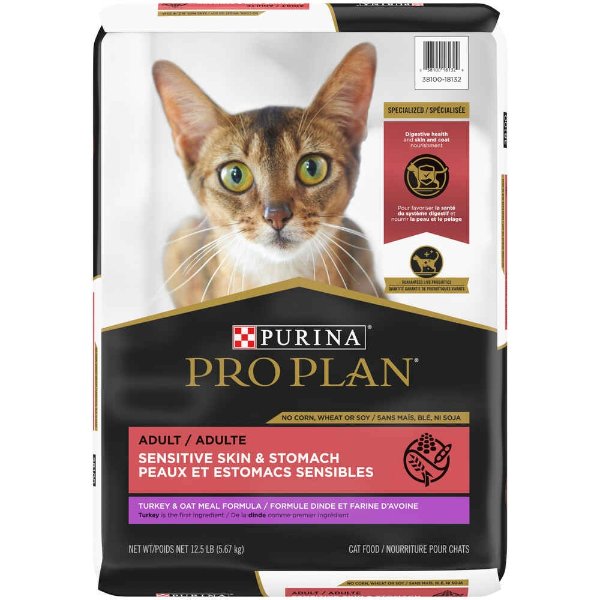Pro Plan Adult Sensitive Skin & Stomach Turkey & Oat Meal Formula Dry Cat Food 12.5 lb Bag | 1800PetMeds