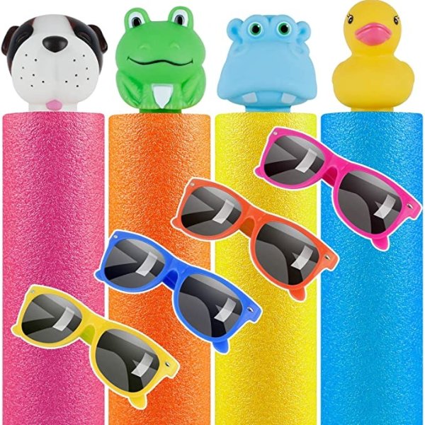 Water Guns for Kids, 8 Pcs Pool Toys - 4 Pack Foam Water Squirt Guns with 4 Pack Kids Sunglasses for Party Favors, Water Toys for Swimming Pool Backyard Fun Summer Party