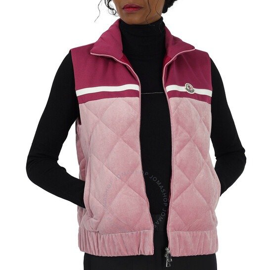 Ladies Open Pink Logo-patch Sleeveless Jacket