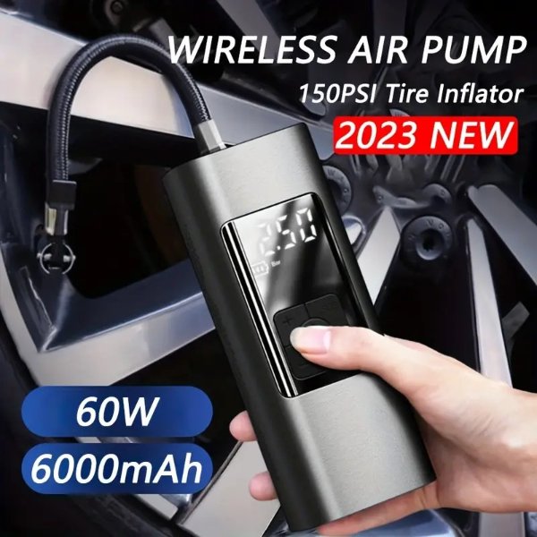 6000mAh Portable Cordless Tire Inflator: 150PSI Digital Air Pump for Cars, Bikes, and Boats