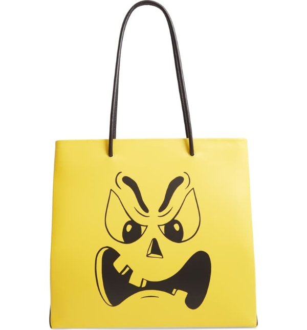 Pumpkin Face Leather Tote