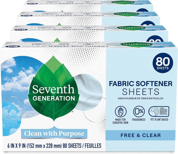 Seventh Generation 衣物柔顺烘干纸 80张 4盒装